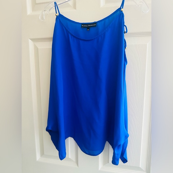 Karina Grimaldi Neimans Electric Blue Open Shoulder Silk Kimono Sleeve Blouse XS - Picture 5 of 5